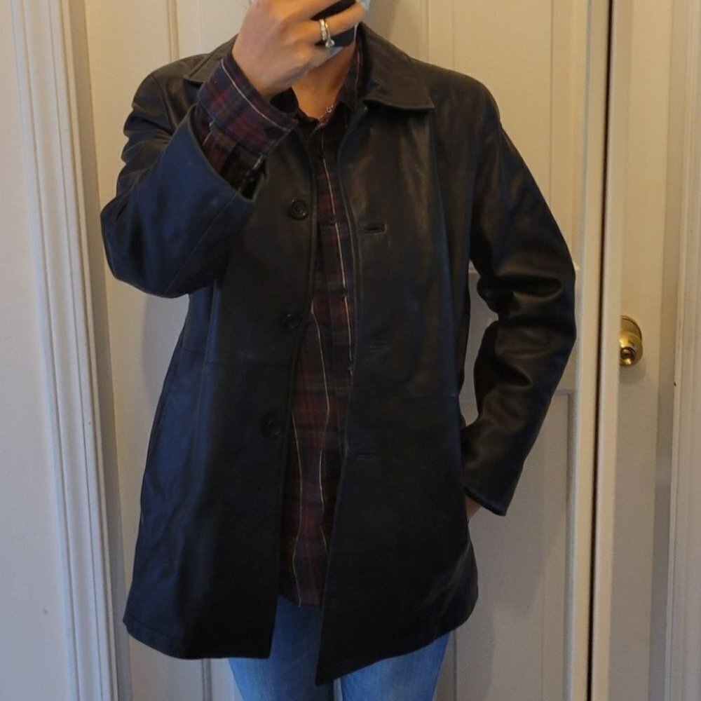90s y2k vintage Leather blazer  jacket oversized small - Picture 2 of 14
